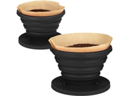 Coador de café dobrável para despejar, preto (pacote com 2), inclui filtro de papel Slowmoose.
