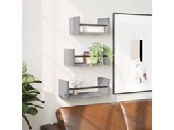 Vidaxl 3pcs Prateleiras Parede C/ Barras Deriv. Madeira Cinza Sonoma