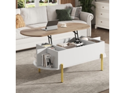 Mesa Centro 120x50x43cm Altura Ajustável 7 Prateleiras Madeira Branco