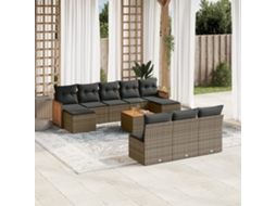 Vidaxl 11 Pcs Conjunto Sofás De Jardim C/ Almofadões Vime Pe Cinzento