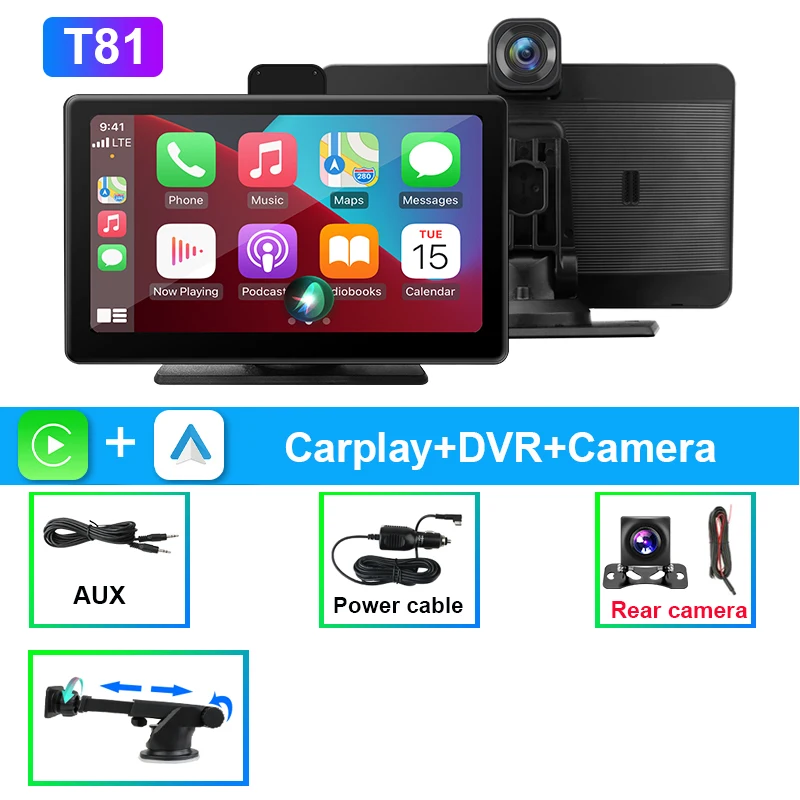 (cartão Dvr De 64 Gb) Câmera Veicular 4k De 7 Polegadas, Carplay Sem Fio, Gps Com Lente Dupla