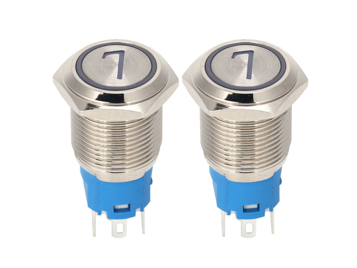 2pcs Interruptor De Botão De Aço Inox 5 Pinos 16mm Auto-reset Com Luz 724vdc Branco