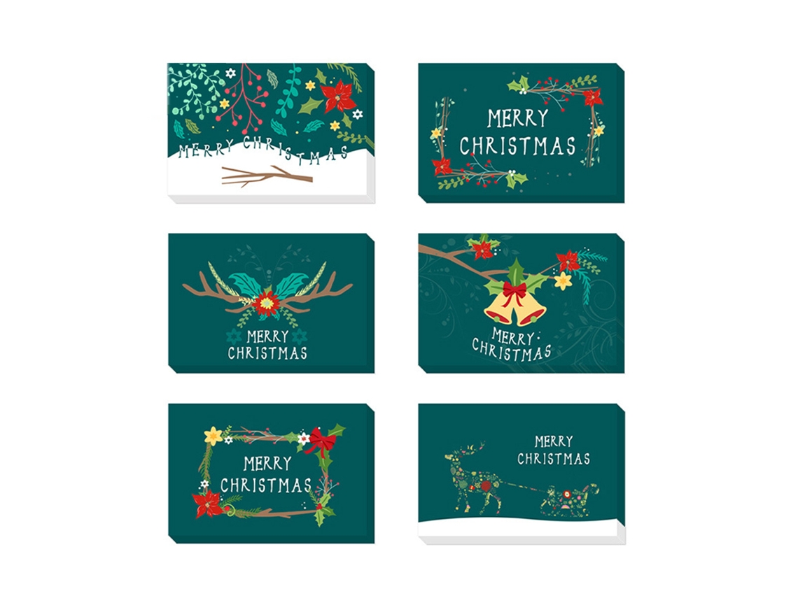Conjunto de Cartões de Natal Conjunto de 24 Cartões de Natal Verde com Adesivos de Envelope AURUM