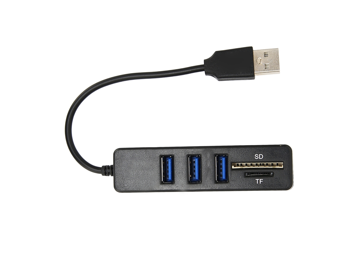 Hub Usb 2.0 De Alta Velocidade Com Leitor De Cartão De Memória, Divisor Usb Plug And Play, Preto Aquaforge