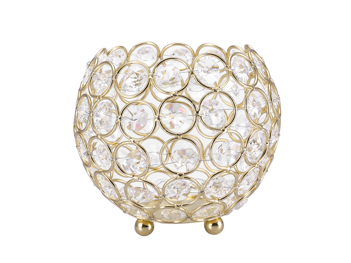 Suporte de vela de chá de cristal dourado 12cm S/MARCA