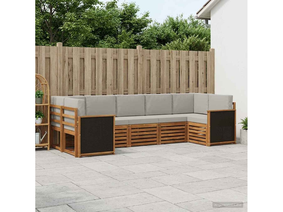 Vidaxl Conjunto De Sofá Sectional 6 Pcs Natural E Cinzento-claro