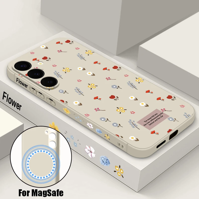 Capa Magnética Para Celular Galaxy S23 Com Estampa Floral (branca) E Função De Cordão.