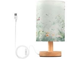 Abajur De Cabeceira Com Flores Silvestres E Borboletas, Portas De Carregamento Usb C, Luminária De Leitura Led, Base De