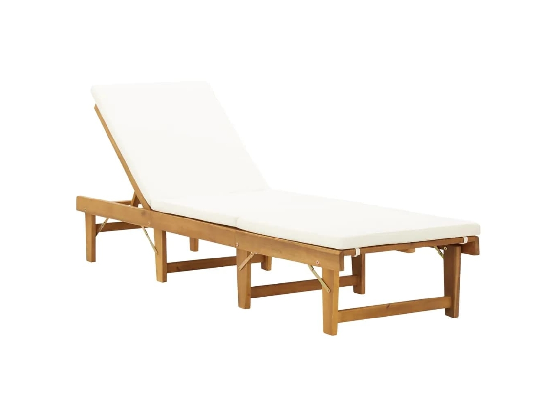 Espreguiã§adeira Dobrãvel C/almofadã£o Acãcia Maciã§a Branco Creme DKD HOME DECOR