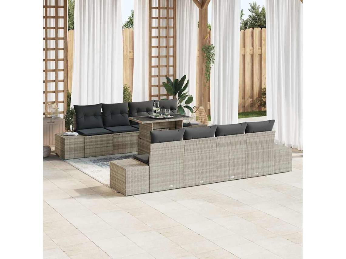Vidaxl Conjunto De Sofá De Jardim 9 Unid. Cinza Claro E Cinza Escuro