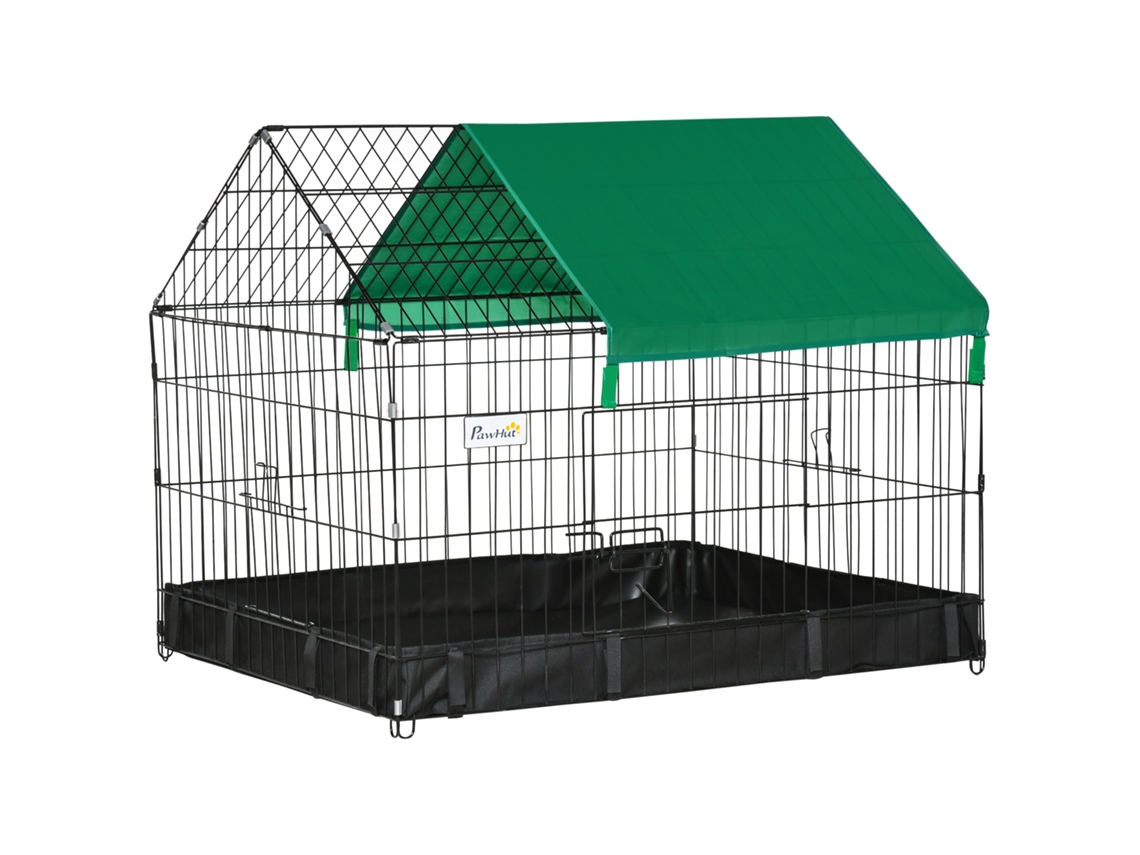 Gaiola para Animais Pequenos com 2 Portas Base com Tecido Oxford Impermeável e Toldo e 90x75x75 Cm Preto Verde