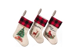 3 Meias De Natal Xadrez, Decoração De Pelúcia De Alce, Saco De Doces Para Pendurar Na Árvore Ou Lareira. Loja Olysi