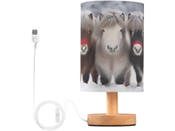 Abajur De Cabeceira Led Com Três Cavalos E Gorros Papai Noel, Ideal Para Quarto, Leitura Com Cúpula De Tecido, Base De
