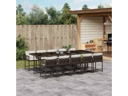 Vidaxl 11 Pcs Conjunto Jantar P/ Jardim C/ Almofadões Vime Pe Castanho
