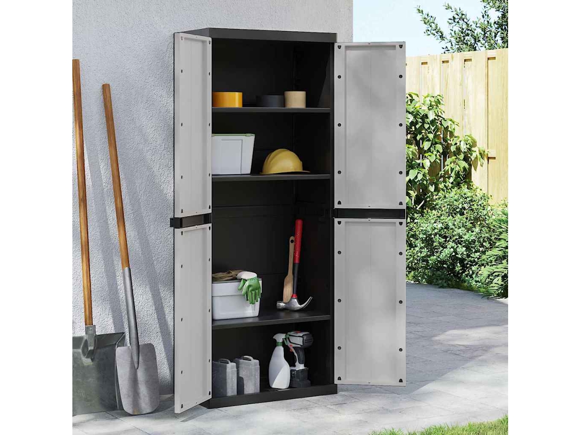 Vidaxl Móvel De Arrumação Para Exterior 65x37x165 Pp Cinzento E Preto