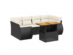 Conjunto de 7 Sofás para Jardim com Almofadões Vime Pe Preto MAISON EXCLUSIVE (7 pcs)