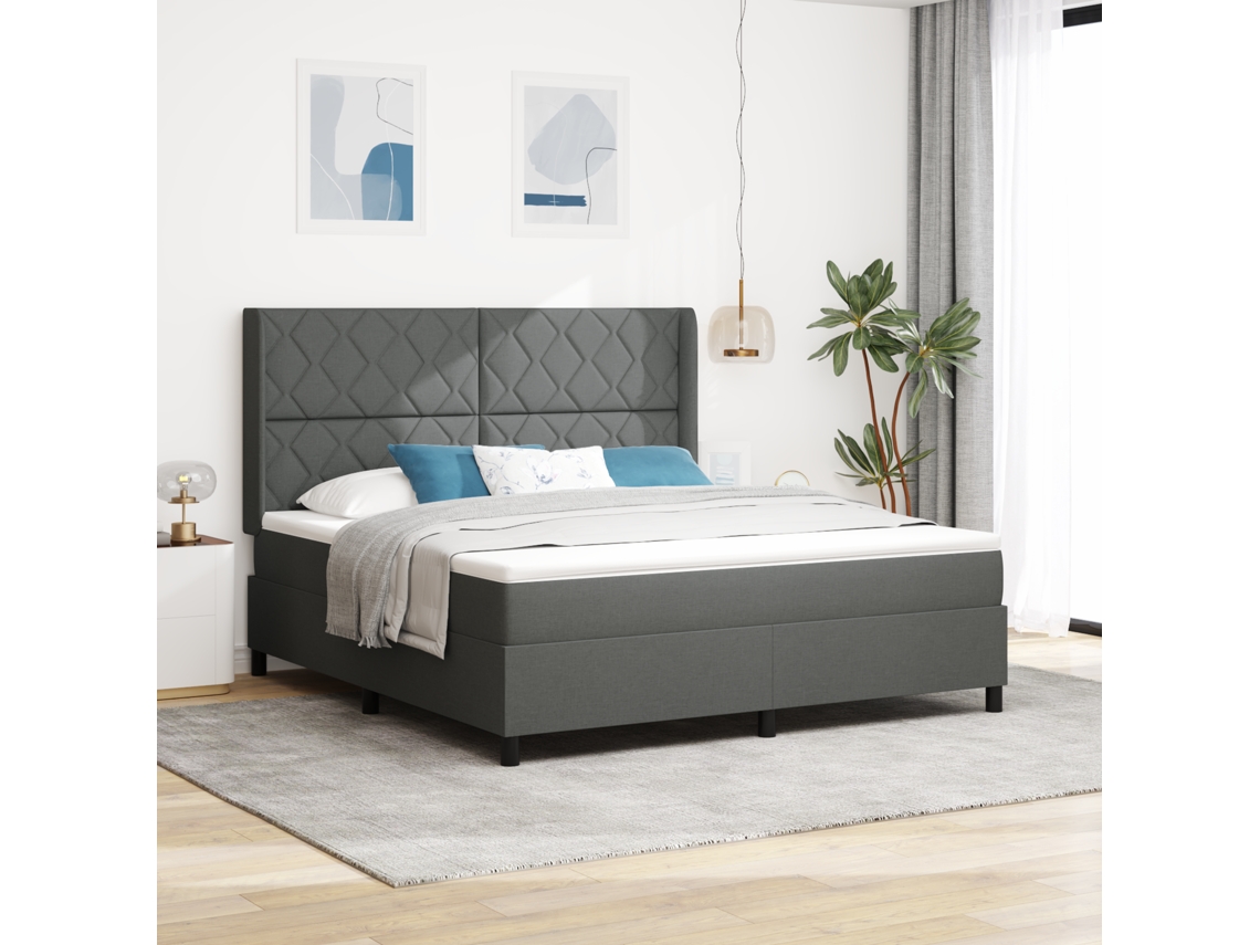 Cama Box Com Colchão E Led Cinza Escuro 180x200 Cm Tecido