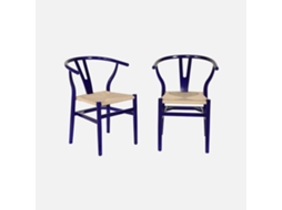 Cadeira em Madeira de Faia com Assento de Corda, Set de 2, Azul SWEEEK