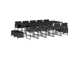 Conjunto de Jantar 15 Pcs para Jardim com Almofadões Vime Pe Preto MAISON EXCLUSIVE (15 pcs)