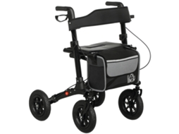 Andador Dobrável de 4 Rodas, Modelo Rollator Leve em Alumínio, com Assento Acolchoado, Encosto e Alça Ajustável, Dimensões 69x64x98,5cm, Cor Preta.