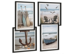 Galeria De Pinturas Murais Grama, Libélulas À Beira-mar Moldura Preta Quadros Para O Escritório Espelharte (conjunto De 4 Imagens)