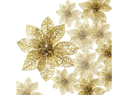24 Peças de Enfeite de Árvore de Natal com Poinsétia Brilhante Ornamento de Decoração de Flor de Natal Áurico
