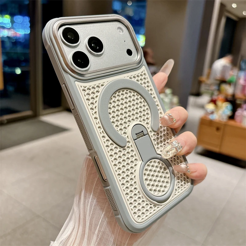 Capa Protetora Magnética Com Suporte De Anel Giratório E Dissipação De Calor (para Iphone 12 Pro, Cor Cinza).