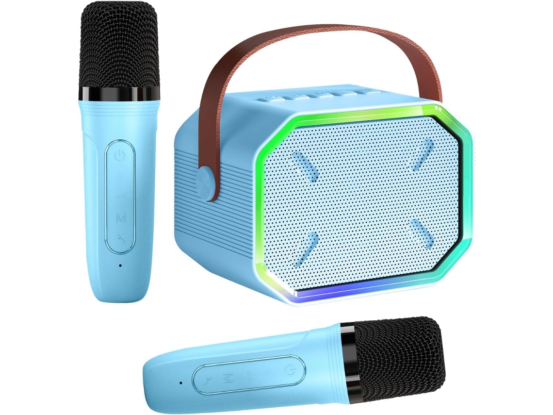 Máquina De Karaokê Para Crianças E Adultos, Mini Caixa De Som Bluetooth Portátil Com 2 Microfones Sem Fio, Luzes De Led Para Tv, F Aquaforge