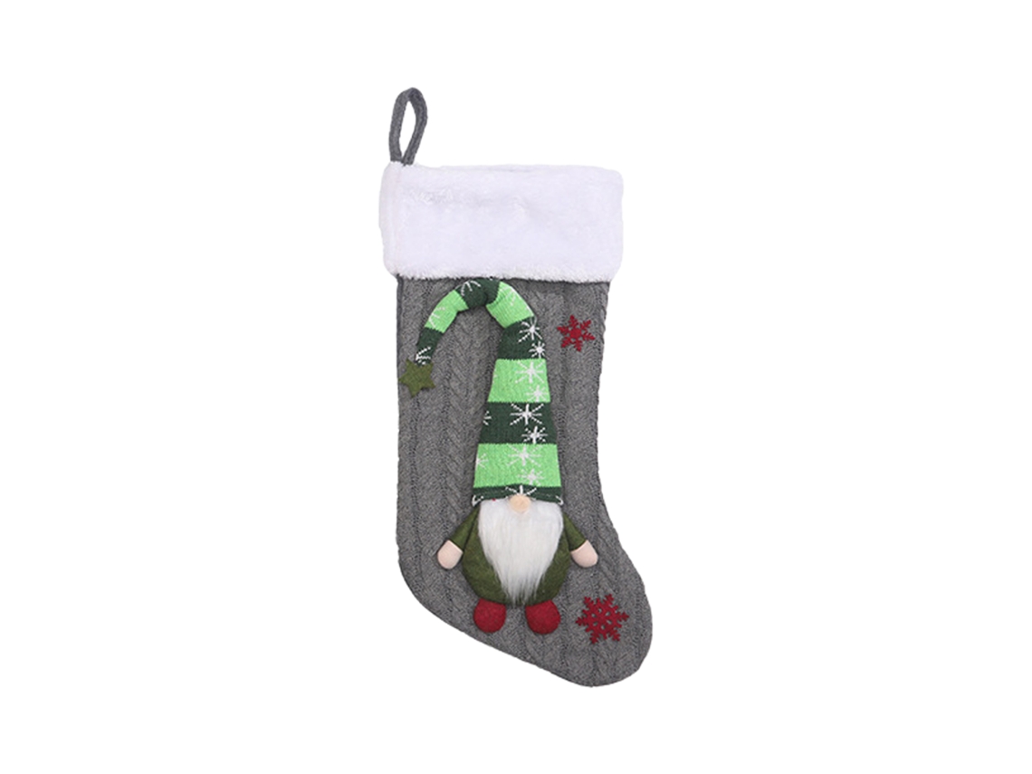 Laxiscreed Pai Natal De Tricô Cinzento Com Gnome Para Meias De Natal