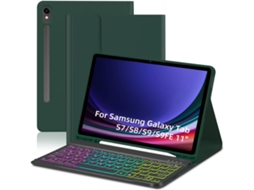 Capa de Teclado Bluetooth para Samsung Tab S7 11 Polegadas Luz de Fundo Colorida ,português, Verde Escuro e Preto XIAOMOYU