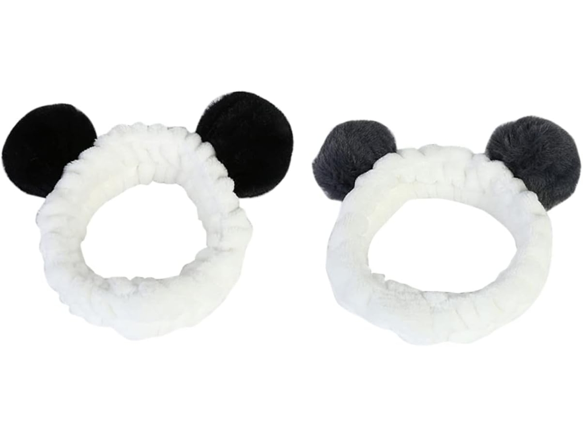 Conjunto De 2 Faixas De Cabelo Com Estampa De Panda Para Maquiagem E Cuidados Faciais, Confortáveis, Pretas.