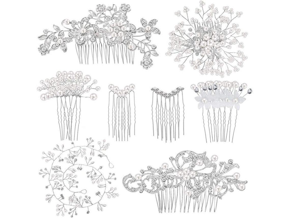Kit com 44 pentes de cabelo de noiva com pérolas falsas e cristais, acessórios de cabelo, clips em U clássico