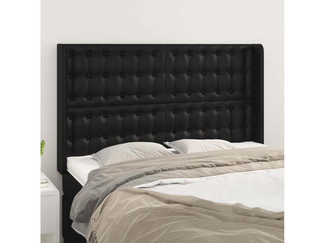 Vidaxl Cabeceira De Cama C/ Abas Couro Artif. 147x16x118/128 Cm Preto