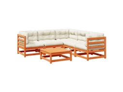 Conjunto de 6 Sofás Jardim com Almofadões Pinho Maciço Castanho Cera MAISON EXCLUSIVE (6 pcs)