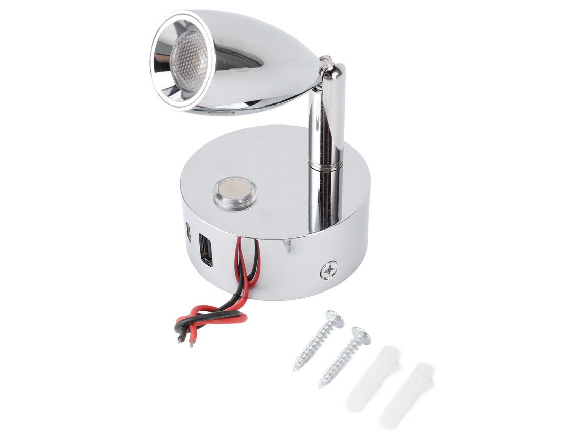 2026 lâmpada de Leitura para Rv com Porta Usb, 3 Temperaturas de Cor, Regulável, Interruptor Táctil, Aplique de Parede, Dc12 24v, Cromado