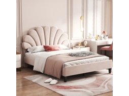 Cama Casal Bege 140x200cm Estofada, Cabeceira Floral, Veludo.-op