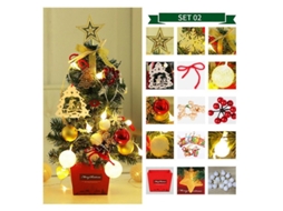 Árbol De Navidad De Escritorio Mini Con Luces 50cm Oro Rojo Material Pvc