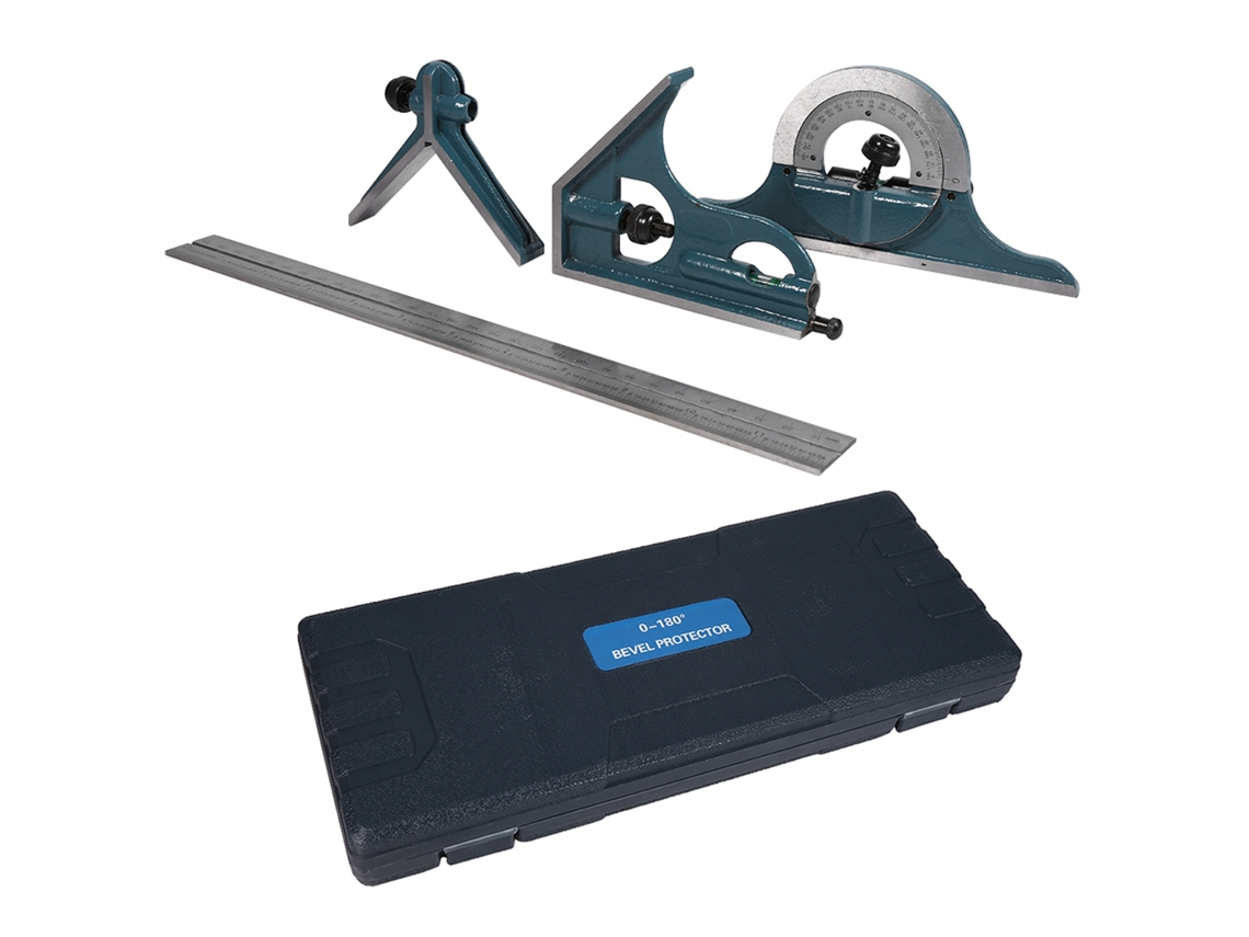 Conjunto Régua Protractor Ângulo 180º Aço Inox Universal