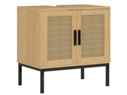 Armário de Banheiro BTFORUS com design boho, elementos de rattan, recorte em U, 76x38x182cm, branco