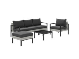 Móveis de Jardim para 5 Pessoas, Resina Trançada, Poltronas, Puff, Mesa de Centro, Cinza S/MARCA