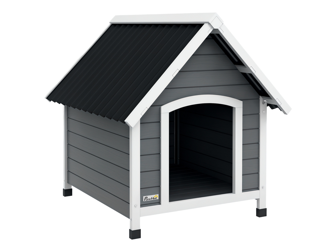 Casinha De Cachorro, Resistente Às Intempéries, Com Piso Removível, Em Madeira De Pinho, 75x88x82 Cm, Cinza/preta