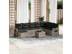 Vidaxl 9 Pcs Conj. Sofás Jardim Com Almofadões Vime Pe Cinzento-claro