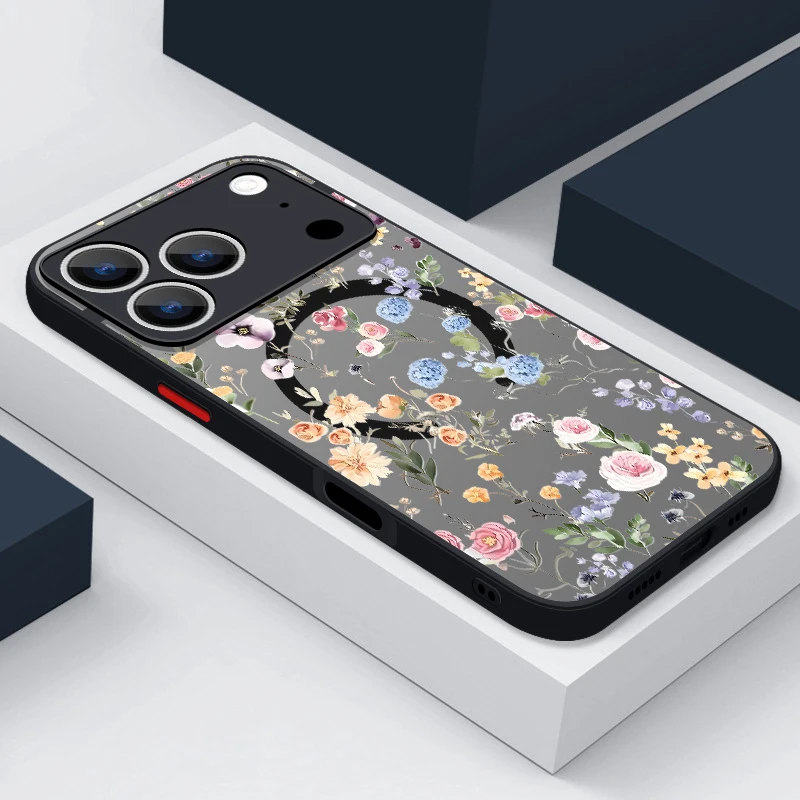 Capa Magnética Para Iphone 11 Pro Com Estampa De Rosa E Lótus (preta), Resistente A Impactos.