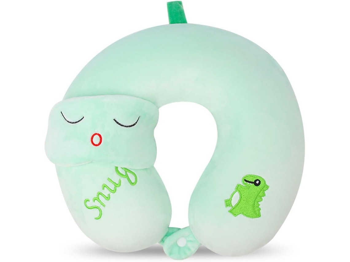 Travesseiro de Viagem Infantil em Espuma Viscoelástica com Máscara de Dormir AQUAFORGE (dinossauro)
