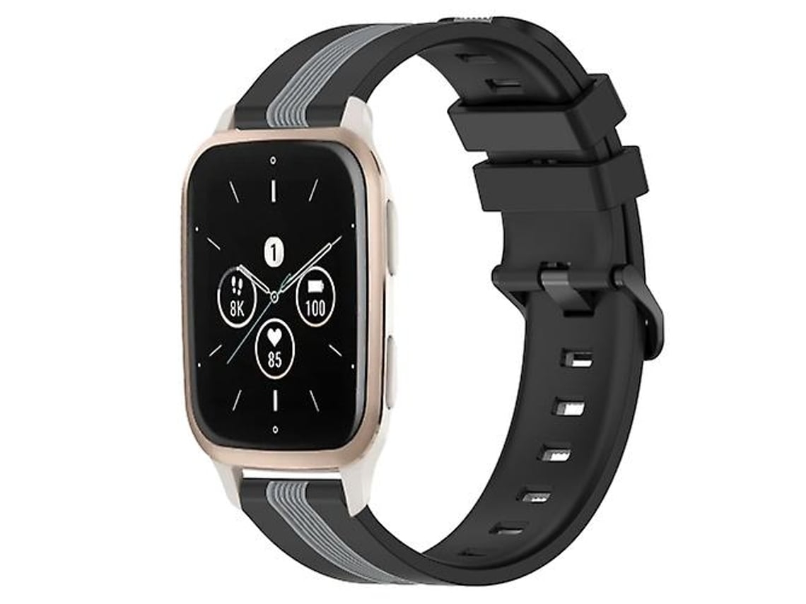 Lurelia Pulseira Vertical Garmin Forerunner Sq2 Music De 20 Mm, Silicone Bicolor, Preta E Cinza, Acabamento Moderno