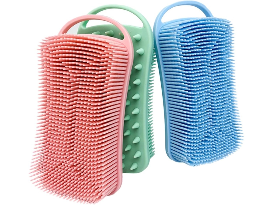 Conjunto De 3 Escovas Esfoliantes Silicone Zerodeko Para Banho E Corpo, Quadradas, 90g, Material De Silicone Macio