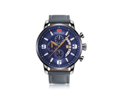 Relógio esportivo masculino de quartzo, à prova d'água, pulseira de couro, Mini Focus, cinza/azul