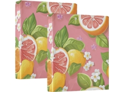 Pasta escolar com 1 pacote de 2 unidades, três argolas e sacos, estampa de flor de limão rosa, pacote com 1 ou 2 unidades, capa