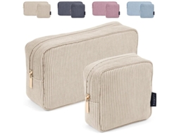 Bolsa De Maquiagem, 2 Peças Pequena Bolsa De Maquiagem De Corduroy Com Compartimentos Para Viagem (bege) Bege