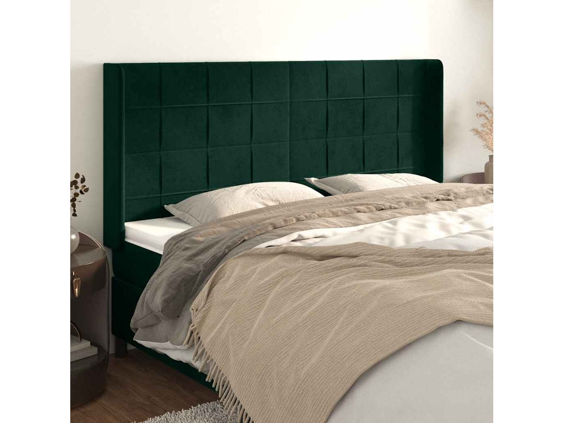 Vidaxl Cabeceira Cama C/ Abas Veludo 183x16x118/128 Cm Verde-escuro